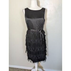 Cynthia Howie Silk Dress Size 10 Black Lace Tiered Cocktail y2k LBD Romantic